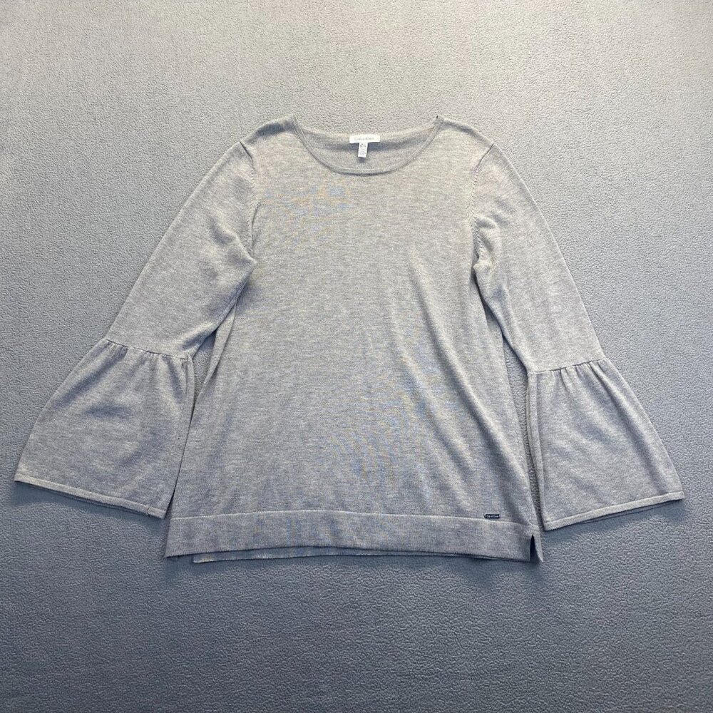 Calvin Klein Long Sleeve Bell Sleeve Top Blouse Gray Women's Size XL